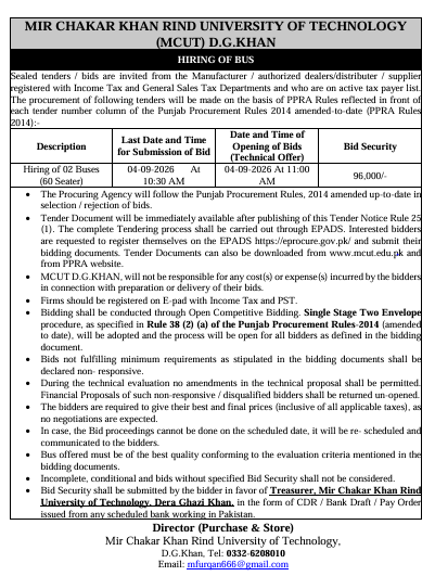 Hiring of 02 Buses Notice
